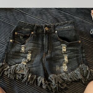 Altar'd State Black Jean Shorts Distressed High-Waisted